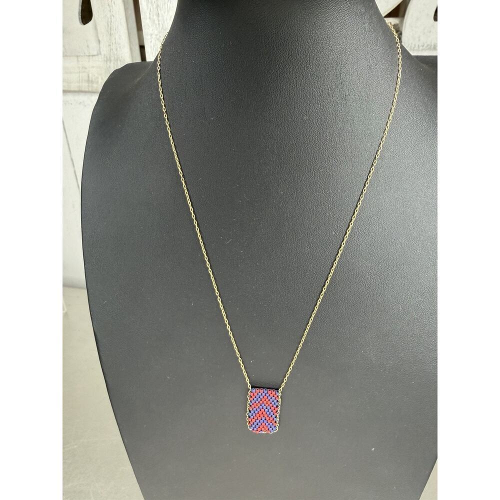 Madewell Women's Chevron Beaded Pendant Necklace Blue Red Gold